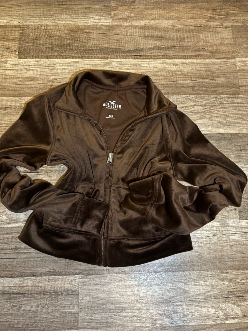 Hollister Women's Dark Brown Zip-Up Velour Jacket